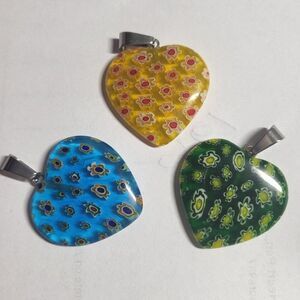 Murano Glass Gemstone Heart Pendant PICK A COLOR BLUE, YELLOW OR GREEN